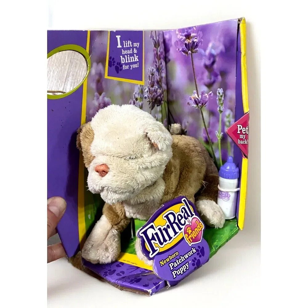 FurReal Friends Newborn Patchwork Puppy Plush Toy New Box Bottle‎ NIB *read* fur